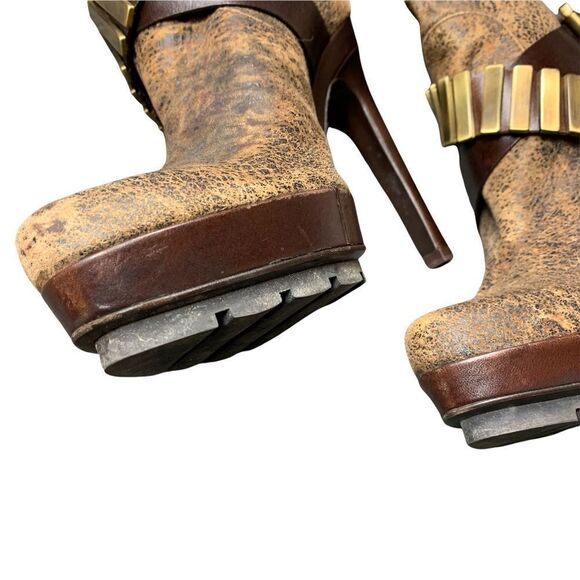 Rare! Michael Kors Brown Stiletto Platform Leather Boots - Picture 13 of 16